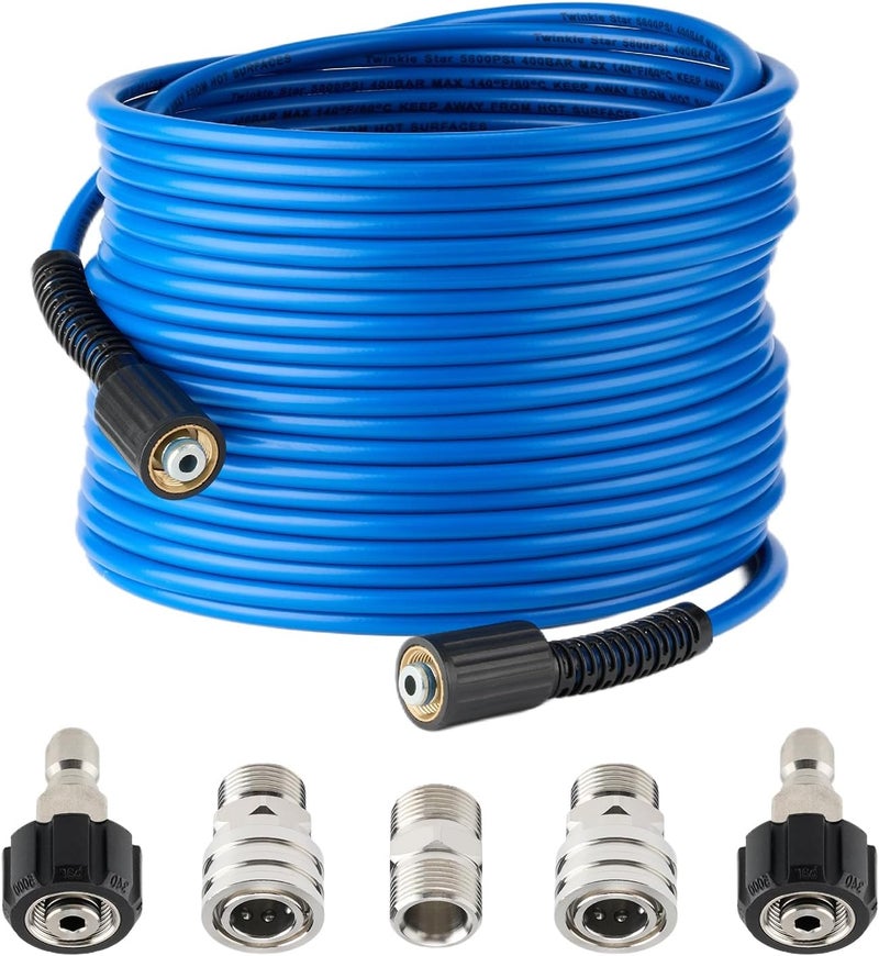 Twinkle Star Super Flexible Pressure Washer Hose 50ft, 5800 PSI Kink Resistant Power Washer Hose 1/4 in., Replacement Power Wash Hose with Stainless Steel M22 and 3/8" Quick Connection Kit - Image 1